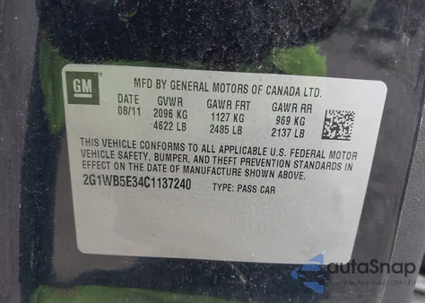 2012 Chevrolet Impala Lt из США, поврежденный, VIN 2G1WB5E34C1137240